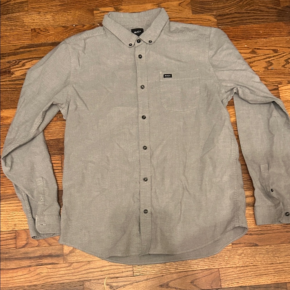RVCA Men's Charcoal Button-Down Shirt - Picture 1 of 5